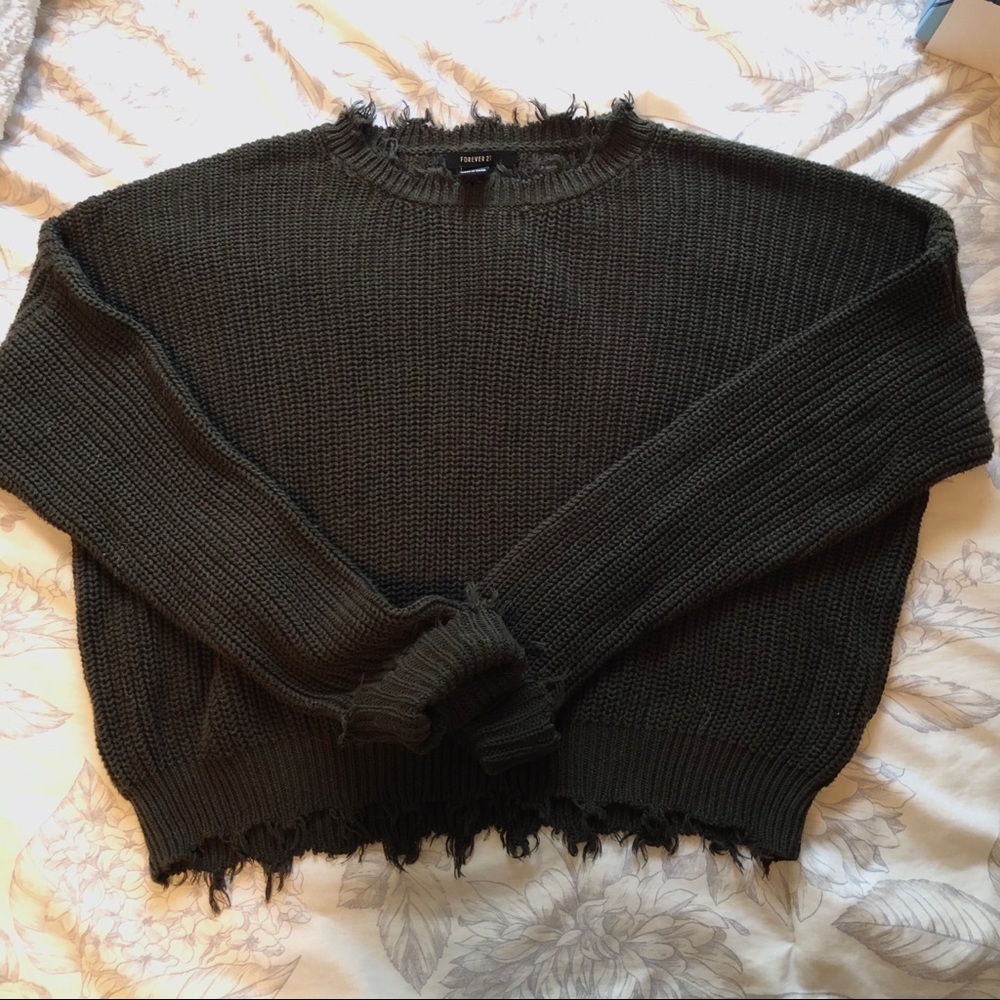 Forever 21 cropped cableknit sweater green